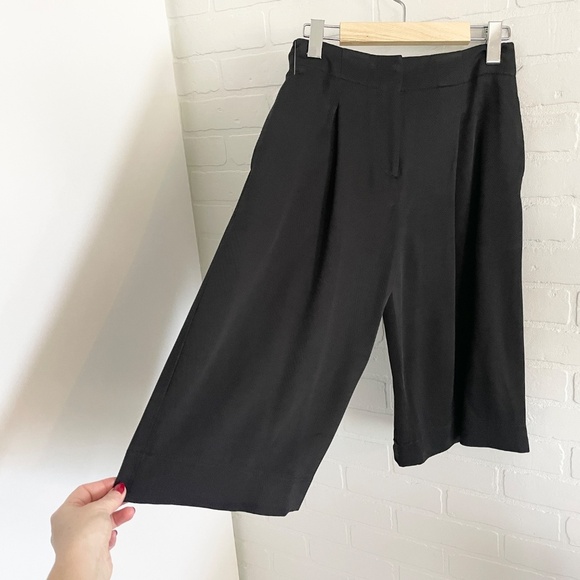 Club Monaco Dress Culotte Trouser pants Crop Bermuda Wide leg Darted Black 00 - Picture 4 of 15